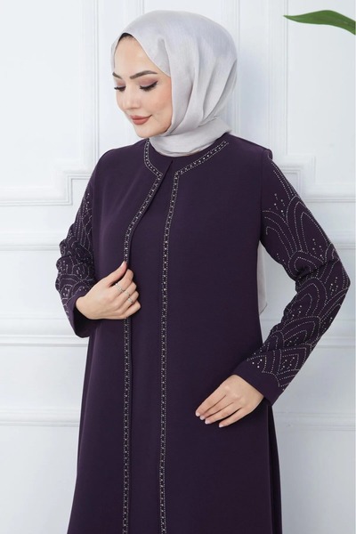 ELBİSHE Mother's Dress with Stone Detail on Sleeves