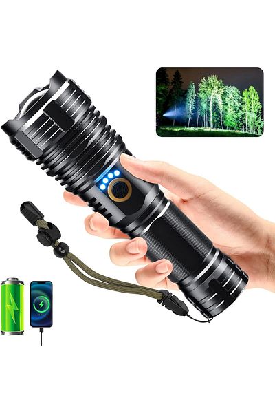AWH Rechargeable Flashlight 900000 Lumens, XHP70.2 LED, Zoomable, 5 Modes, IPX7 Waterproof