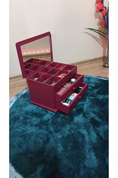 Tekir Store evinizi güzelleştirin Ahşap Aynalı 2 Çekmeceli Bölmeli Dekoratif Dolap Takı Saat Kutusu Çok Amaçlı Organizer Lake Boyalı