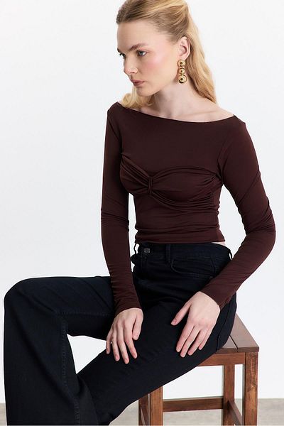 Rays Μπλούζα 20178 Model Brown Color Gathered Λεπτομερής μπλούζα