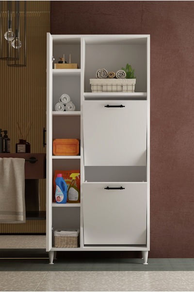 TETTO ELAGANTE Manolya 2li Çamaşır Sepetli Çok Amaçlı Dolap