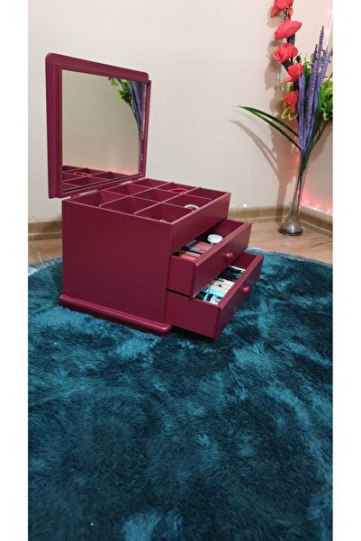 Tekir Store evinizi güzelleştirin Ahşap Aynalı 2 Çekmeceli Bölmeli Dekoratif Dolap Takı Saat Kutusu Çok Amaçlı Organizer Lake Boyalı