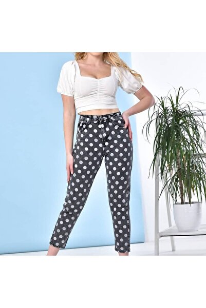 pass&pass 2006- Polka Dot Black Mom Jeans - Lycra Free Jeans Denim Trousers