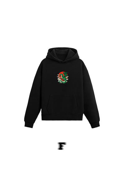 Siyah Unisex Regular Fit Dragon Hoodie