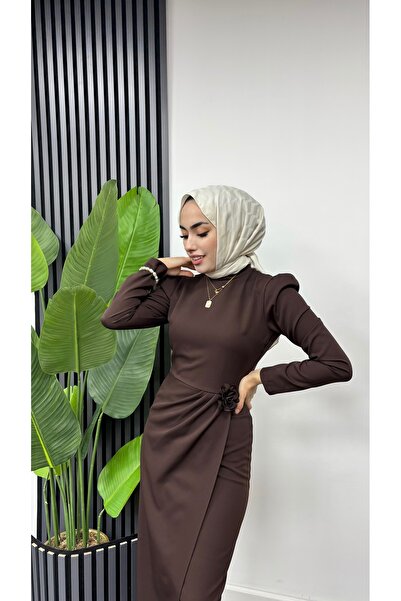 ZÜBİŞ BUTİK SUDE Gül Detaylı Tesettür Kalem Elbise