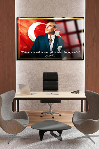 TAULART YAZILI GÖRKEMLİ ATATÜRK CAM TABLO KIRILMAZ LÜKS CAM TABLO EV, İŞ YERİ, OFİS HEDİYESİ