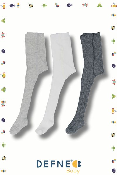 Defne Baby 3 Pieces Jacquard Patterned Girls' Pantyhose