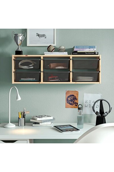 IKEA çocuk duvar rafı, çam-gri, 93x21x30 cm