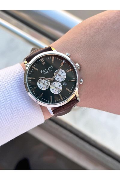 Ferrucci Men's Wrist Watch with Double Lanyard Leather and Steel Mesh Inner Functions Active 3 Atm Efc.03L.04