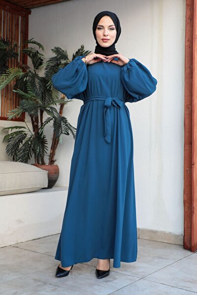 KADEEM Kol Lastikli Oversize Elbise-Medine ipeği