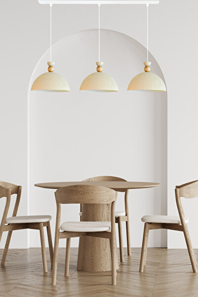 Bamyum Üçlü Yimpi Dokulu Açık Krem  Avize Sarkıt Salon Kuaför Cafe Dekoratif Aydınlatma Pastane