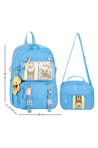 Niss Store Geantă de școală primară și cutie de prânz cu termos pentru fete și băieți în stil coreean Kawaii cu licență Waddell