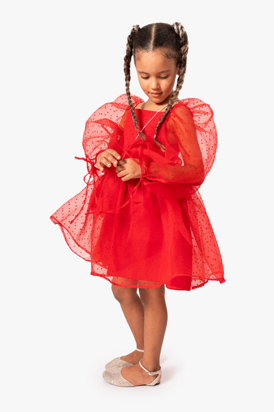 DFN فستان حفلة عيد ميلاد للمناسبات الخاصة مع حقيبة بأكمام بالون