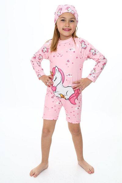 ANGELOS GIRLS Bonnet Swimsuit Set with Swim and Shorts for 3-10 Years Old Girls - 028