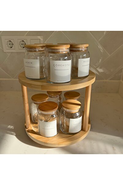 Sade Hediye 10-Piece Spice Set with Bamboo Lid and Rotating Stand