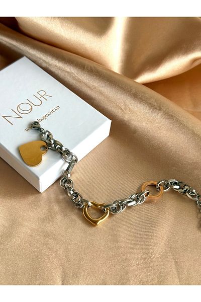 Nour Co Steel Heart Charm Bracelet