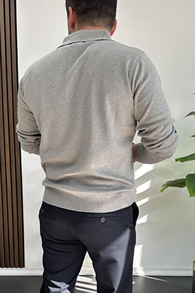 Edwox Polo Neck Gray Men's Sweater - Buttoned, Edw231