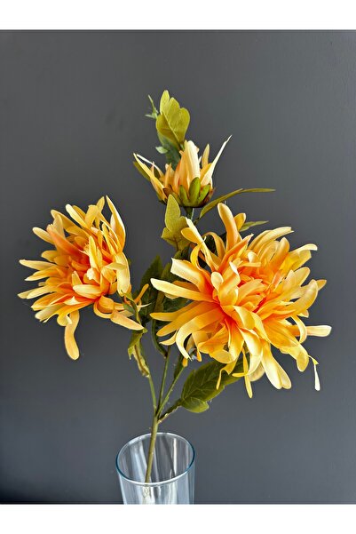 Luvienn Yapay Lüks 3 Kafalı İri Kasımpatı Çiçeği-Kaliteli  Vazo Yapay Çiçeği