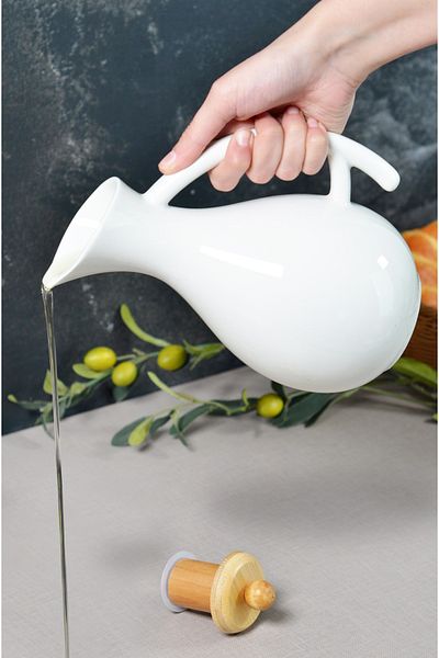 Bayev Fiona 700 Cc Porcelain Oil Pot - Oil Pot with Bamboo Lid Vinegar