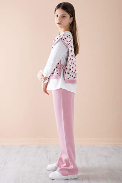 Cansın Mini Pink Sweater Shirt Girl's Knitwear Trousers 3 Piece Set 20339