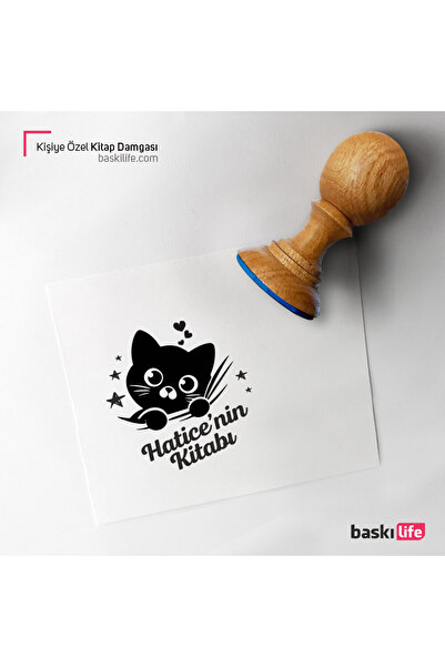 Baskı Life Kedi Kişiye Özel Kitap Damgası Kitap Mührü Kaşe Kitap Mühür Özel D...