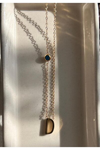 juleeco Nazar Boncuklu D Harfi Gold Çelik Kolye