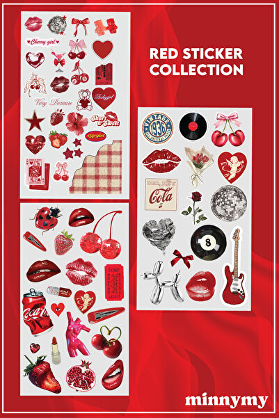 Minnymy 3' lü Red Collection Retro Sticker, Çıkartma, Ajanda, Günlük, Planlayıcı, Bullet Journal ,Scrapbook