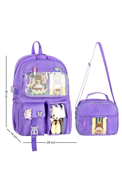 Niss Store Geantă de școală primară și cutie de prânz cu termos pentru fete și băieți în stil coreean Kawaii cu licență Waddell