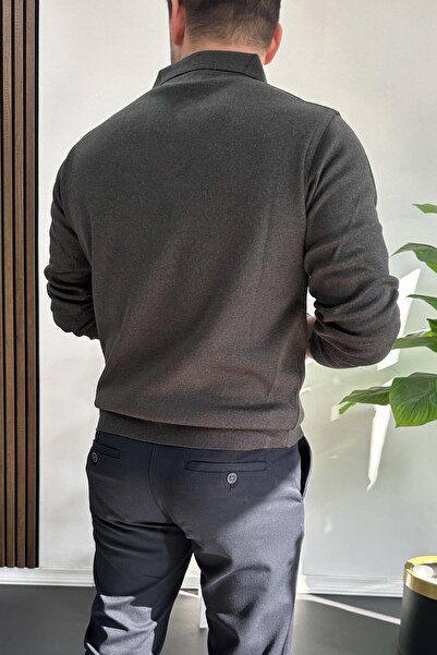 Edwox Anthracite Men's Polo Neck Sweater - Buttoned, Edw231