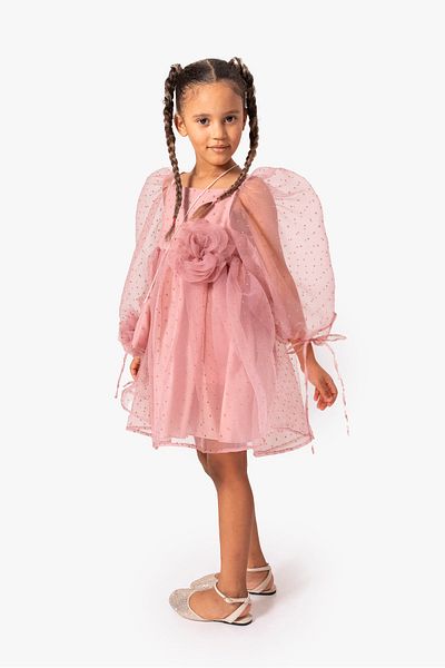DFN Special Occasion Birthday Party Dress with Balloon Sleeve Bag