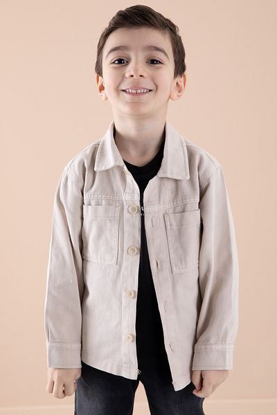 Cansın Mini Cream Jean Jacket Text Printed Boys' Trousers 3 Piece Suit 20311