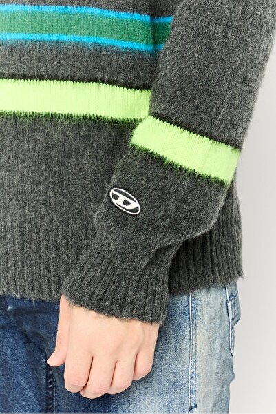 Diesel Men Crew Neck Stripe Sweater, Grey Combo