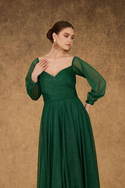 Carmen Μακρυμάνικος αρραβώνας γιακάς Emerald Glitter