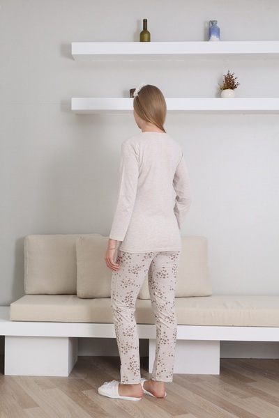 ERDENİZ TEKSTİL Button Collar, Long Sleeve, Cotton Maternity- Pregnant Women's Pajamas Set