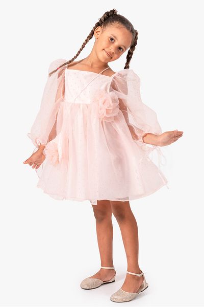 DFN Special Occasion Birthday Party Dress with Balloon Sleeve Bag