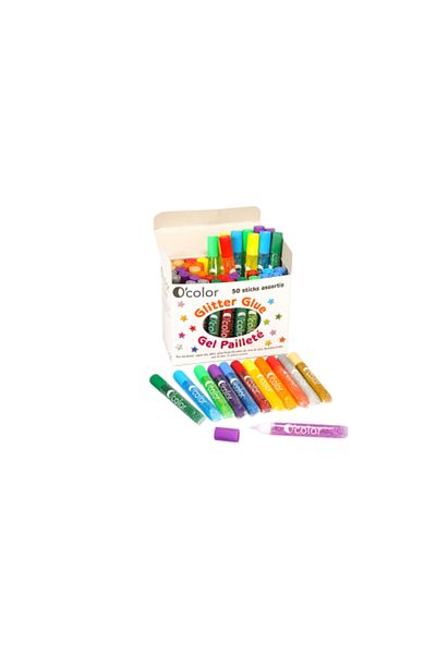 OColor Set 50 flacoane lipici glitter in 12 culori asortate