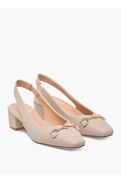 Celeste Women's Solid Slingback Shoes with Block Heels and Metal Accent