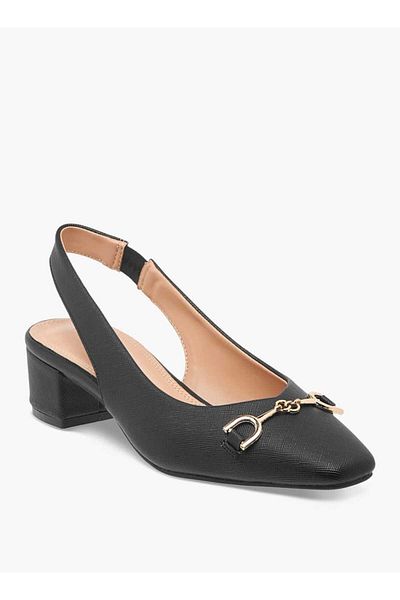 Celeste Women's Solid Slingback Shoes with Block Heels and Metal Accent