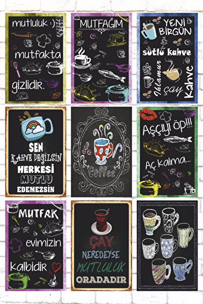 Hayat Poster Set de pictură din lemn scris mixt 9 bucăți decor bucătărie ceai...