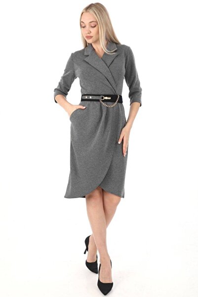 BYBRZ Women's Double Breasted Collar Dress