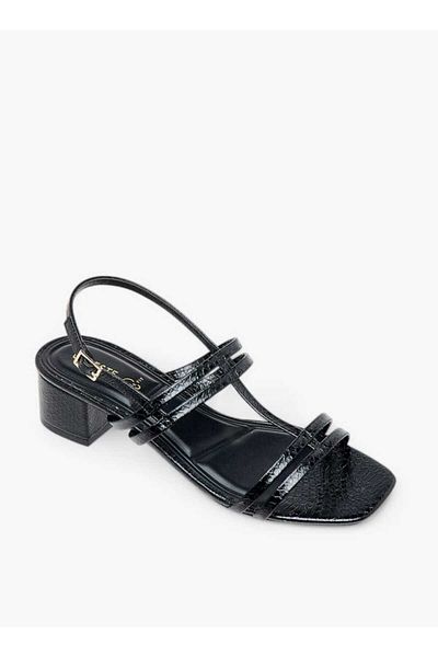 Celeste Women's Textured Strap Sandals with Block Heels and Buckle Closure