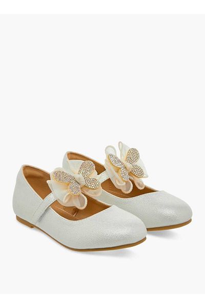 Juniors Butterfly Embellished Ballerina Shoes with Hook and Loop Closure
