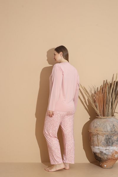 CALİA Women's Battal Milan Fabric Pajamas Set Plus Size Long Sleeve