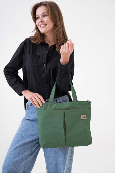 Çınar Bez Çanta Geantă de pânză verde mentă încrucișată Pl
