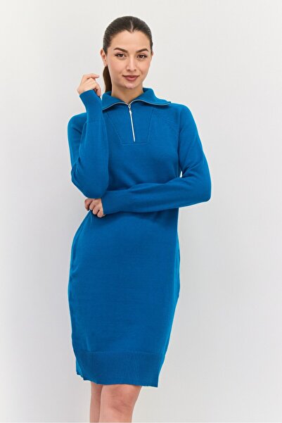 Charter Club فستان نسائي محبوك بياقة عالية، أزرق مخضر