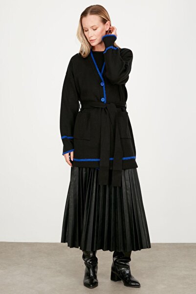 Genel Markalar ETEK VE KOL UCU CİZGİ DETAYLI TRİKO HIRKA SİYAHSAKS