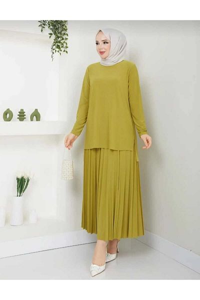 ECK MODA Women's Sandy Fabric Full Lycra Skirt Pleated Bottom Top Set