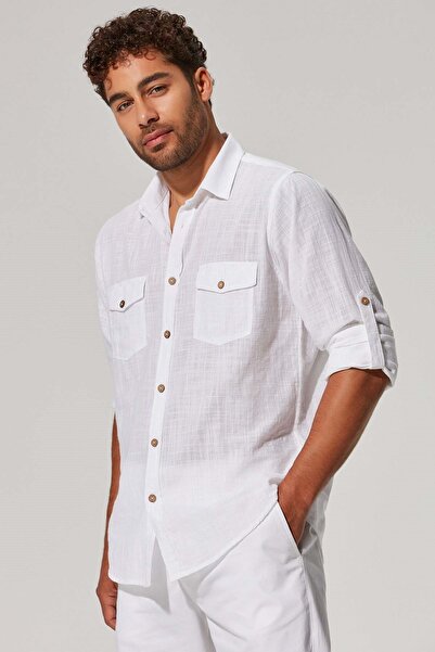 White By Nature Long Sleeve Double Pocket Slub Men's Shirt