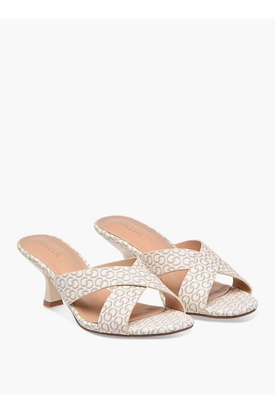 Celeste Women's Monogram Print Slip-On Sandals with Flared Heels