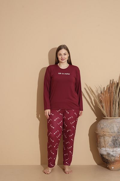 CALİA Women's Battal Milan Fabric Pajamas Set Plus Size Long Sleeve